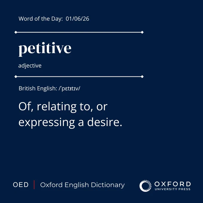 The OED definition of \u2018petitive\u2019,\u00A0today\u2019s word of the day.\n