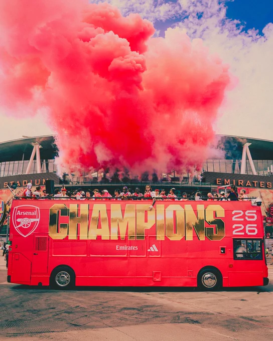 Arsenal's Champions bus is ready to set off for the parade