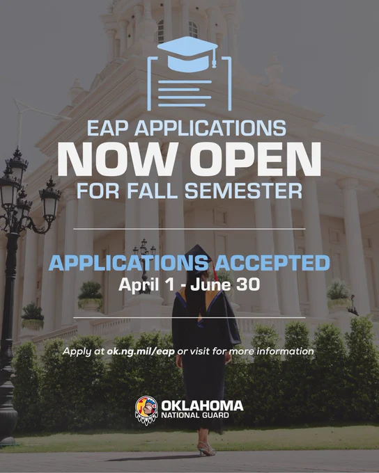 Application Deadline June 30, 2026.\nvisit ok.ng.mil/eap to learn more and apply