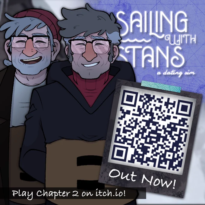 Promo for Sailing with Stans, a Gravity Falls dating sim. The flier says Chapter 2 of the game is out now. Sprites of Ford and Stan Pines stand on the left side.