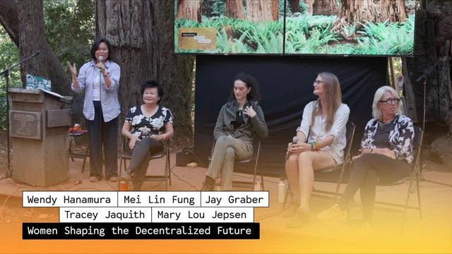 Thumbnail of a talk titled “Women Shaping the Decentralized Future”, with Wendy Hanamura, Mei Lin Fung, Jay Graber, Tracey Jaquith, Mary Lou Jepsen.