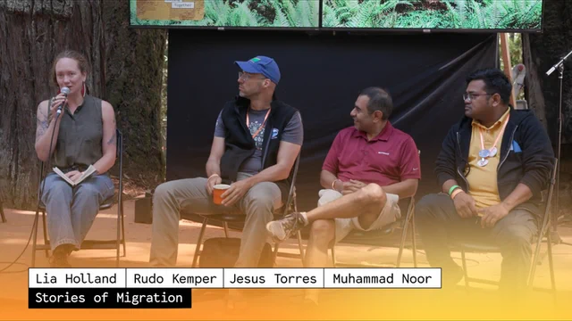 Thumbnail of a talk titled “Stories of Migration”, with Lia Holland, Rudo Kemper, Jesus Torres, Muhammad Noor