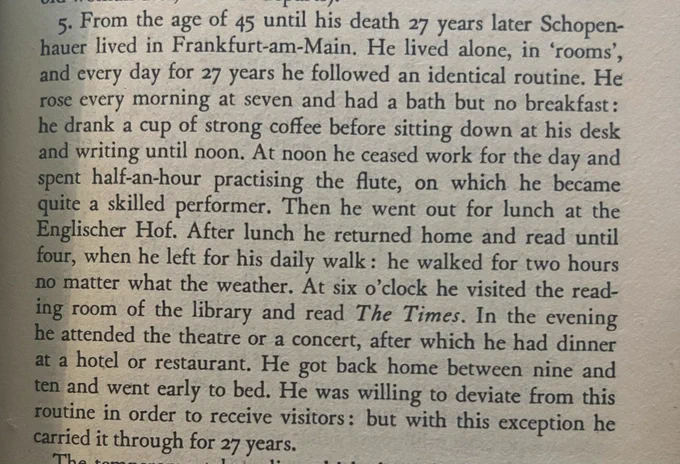 Schopenhauer’s daily routine; from the introduction to Essays and Aphorisms