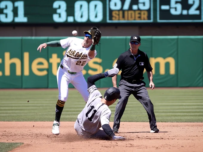 Anthony Volpe steals second base.
