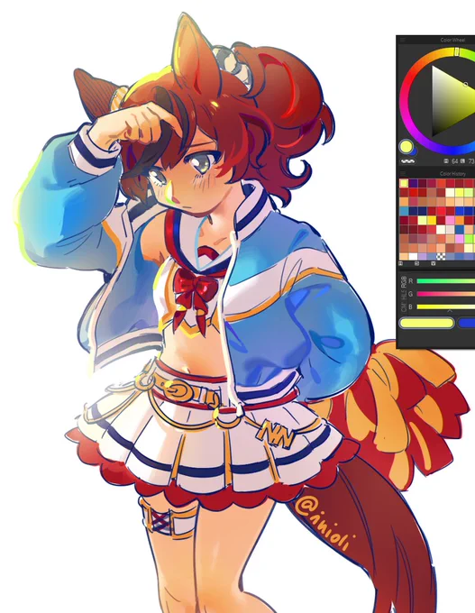 A screenshot of a sketch of Nice Nature in her cheerleader costume.