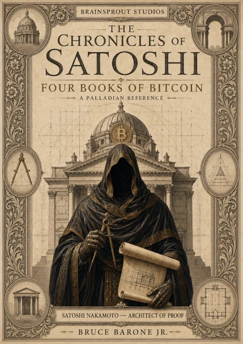 The Chronicles of Satoshi: Four Books of Bitcoin is a mythological adventure that reimagines Bitcoin as a living civilization. Through ancient cathedrals, forgotten architects, dragons of corruption, and the hunt for the mysterious Satoshi Nakamoto, readers discover the deeper ideas of truth, time, sovereignty, and proof.

A beautifully illustrated Bitcoin mythology combining epic adventure, architectural art, philosophical storytelling, and real-world Bitcoin history into a single timeless narrative.