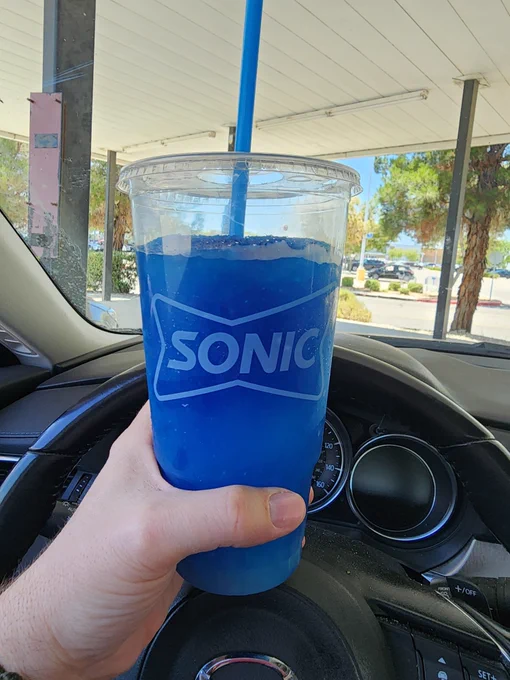 a large Blue slushie from Sonic burger.