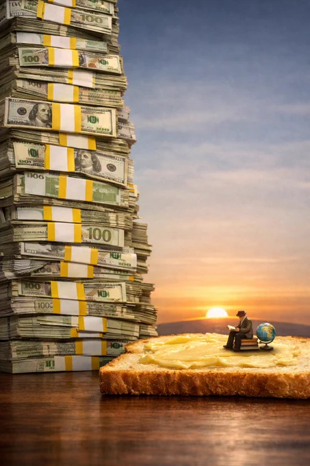 »A hefty bank balance is no substitute for a clear mind. Anyone who mistakes it for worldly wisdom confuses the two – and usually reveals that their balance is larger than their intellectual horizon, which ends somewhere around the butter spreading edge of a slice of toast«