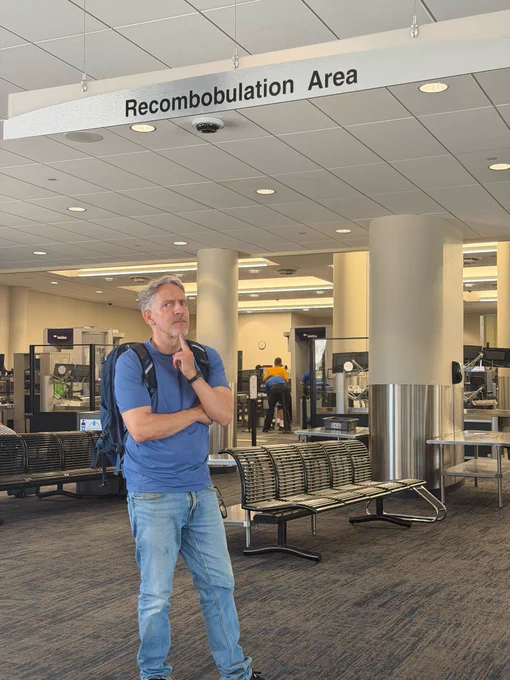 Bob at the recombobulation area