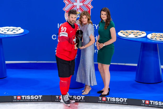 Image of Roman Josi accepting the MVP award during todays post game. 