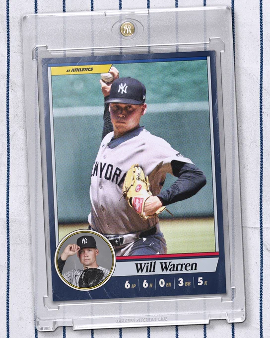 Will Warren pitching line: 6 IP / 6 H / 0 ER / 3 BB / 5 K