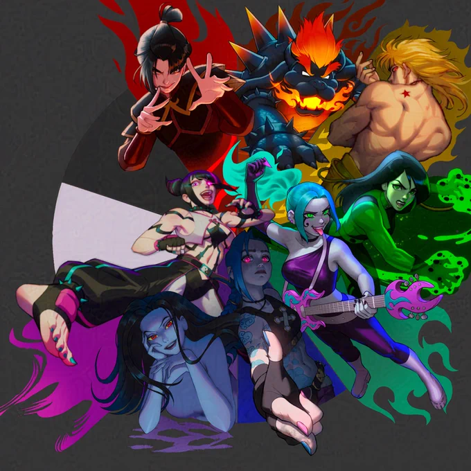 Color wheel challenge with 8 villains arranged by color.