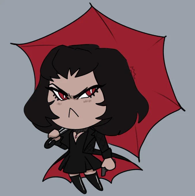 Teeny tiny chibi Mina from Deadlock, she has a really sour frown on.