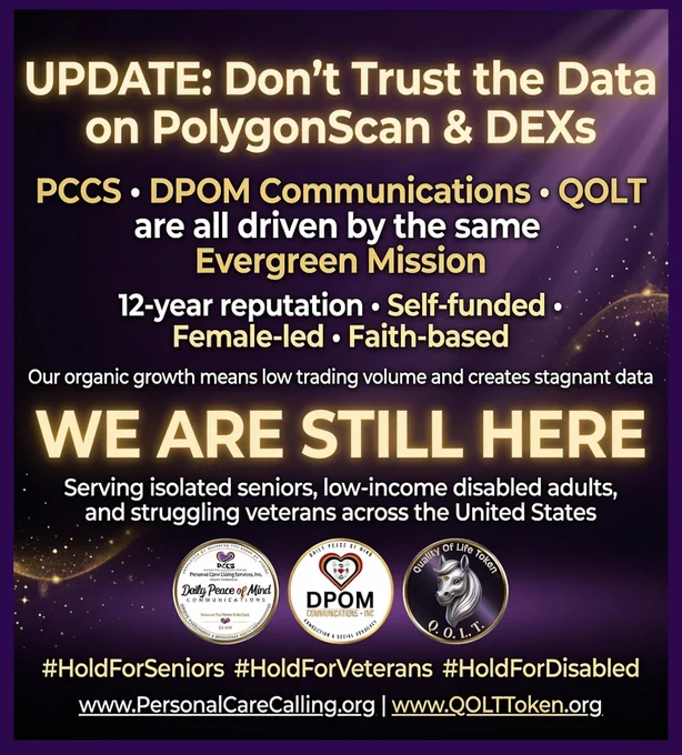 About misleading data due to low volume trading. Organic growth is challenging, but we are still here! Q.O.L.T. Quality Of Life Token.