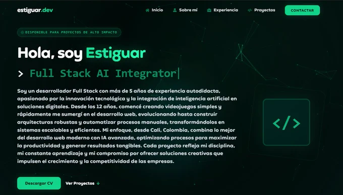 Hero portafolio web Estiguar Dev