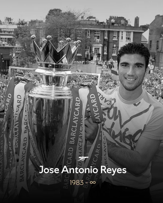 A graphic with Jose Antonio Reyes holding the Premier League trophy with the text 1983 - infinity below.