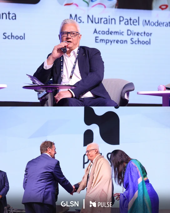Derek Bartels speaking and interacting with fellow speakers, educators, and PULSE community members at PULSE 2025, sharing thoughtful conversations, smiles, and collaborative moments.