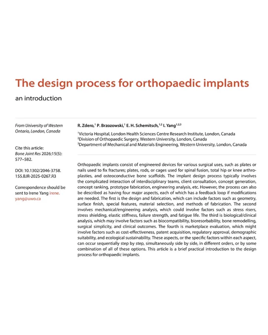 Overview of the design process for orthopaedic implants, highlighting engineering, materials, and clinical considerations for various surgical uses.
