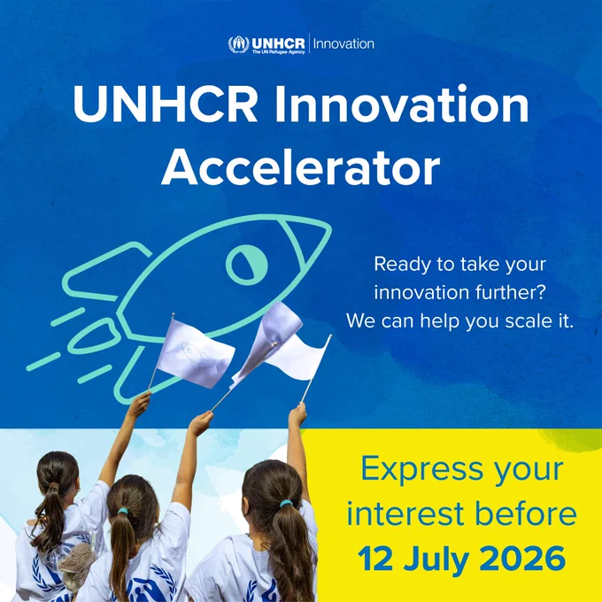 UNHCR Innovation Accelerator promotional graphic encouraging applications before 12 July 2026.