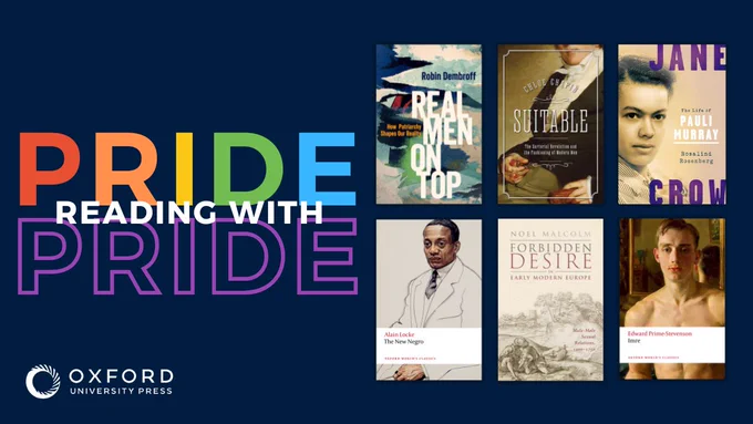 Reading with Pride graphic featuring six LGBTQ  books. Oxford University Press.