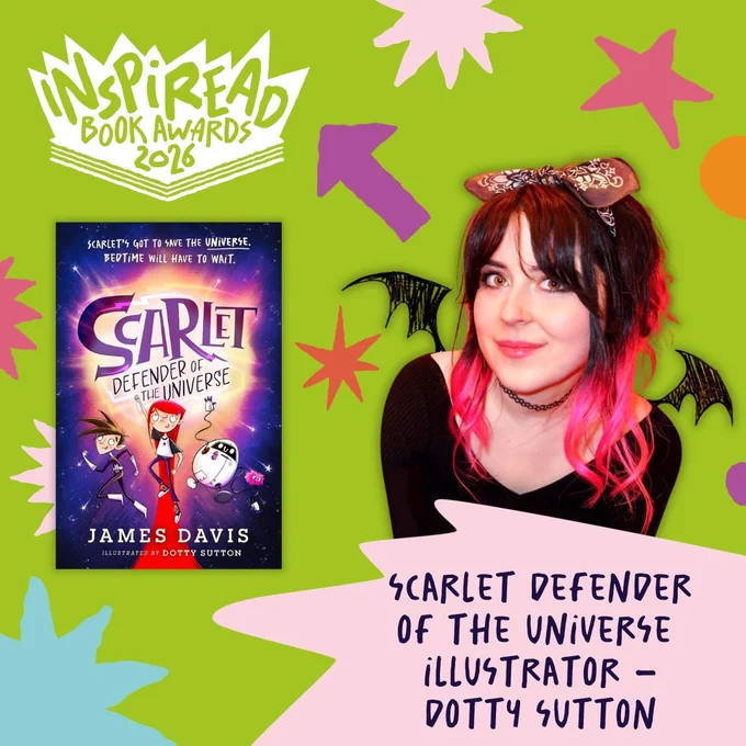 A graphic featuring a young white woman with pink and dark brown hair. She has drawn little bat wings on her shoulders.