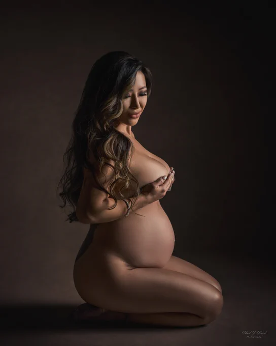 Phoenix Fine Art Maternity Photoshoot: Pregnant mother in studio, with a classic, fine art composition.