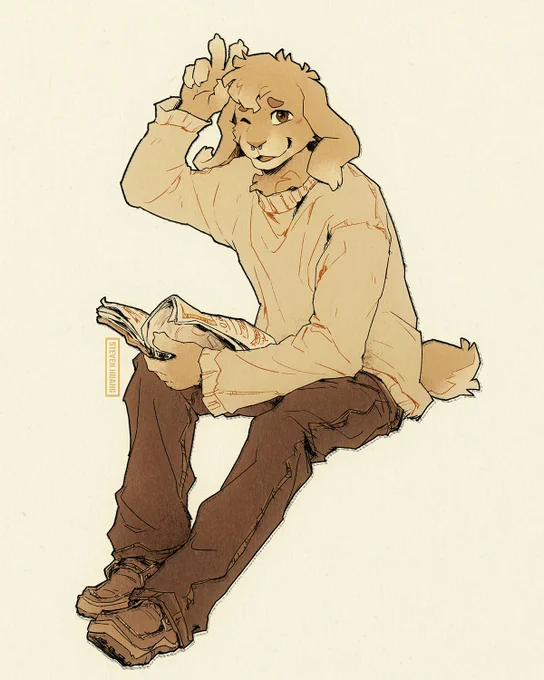 A bunny character chilling and holding up a peace sign.