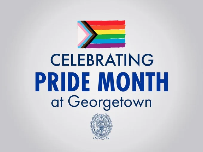 gray graphic with blue text and rainbow flag
