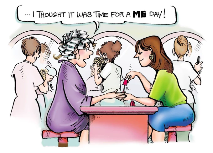 Elly gets her hair and nails done at a busy salon. She thought it was time for a "me day."  