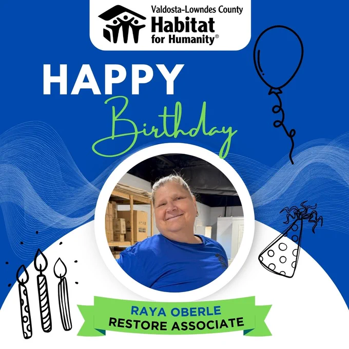 Please join us in wishing Raya a Happy Birthday today!

Raya is a ReStore Associate and always has a smile on her face and a welcoming spirit to our customers, volunteers and her fellow staff members. She loves her job and it shows! We hope Raya enjoys her special day!

Happy Birthday Raya and thank you for all you do for our organization!
#ValdostaLowndesHabitatforHumanity #ValdostaLowndesHabitatReStore #BuildingOurCommunity #WeLoveOurCommunity #HabitatStaff #WeLoveOurEmployees #valdosta