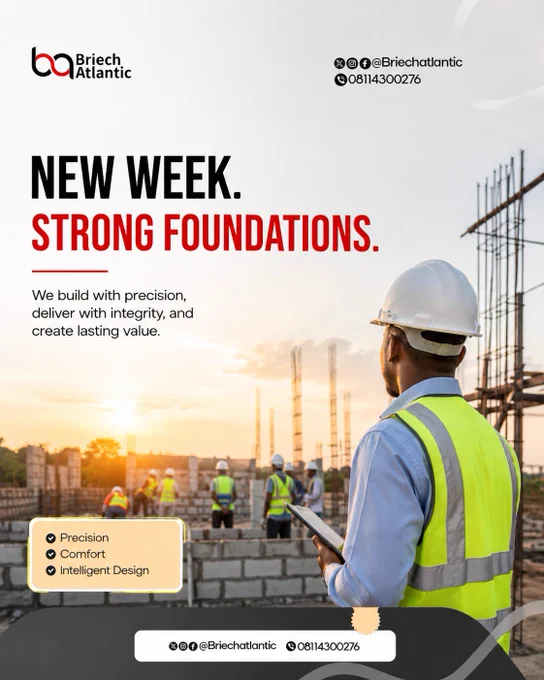 Engineer supervising a construction site in Abuja, showcasing Briech Atlantic Limited's commitment to quality construction, infrastructure development, and project excellence in Nigeria. EIB Group... Always on Time