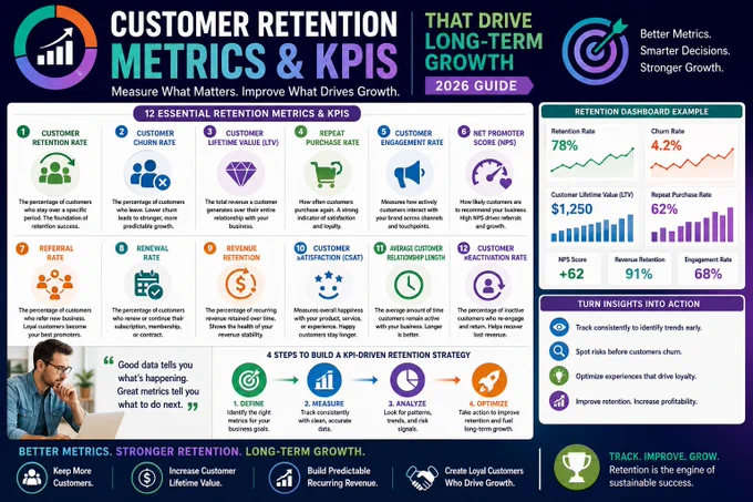 Learn which customer retention metrics and KPIs help improve loyalty, reduce churn, and drive long-term business growth.