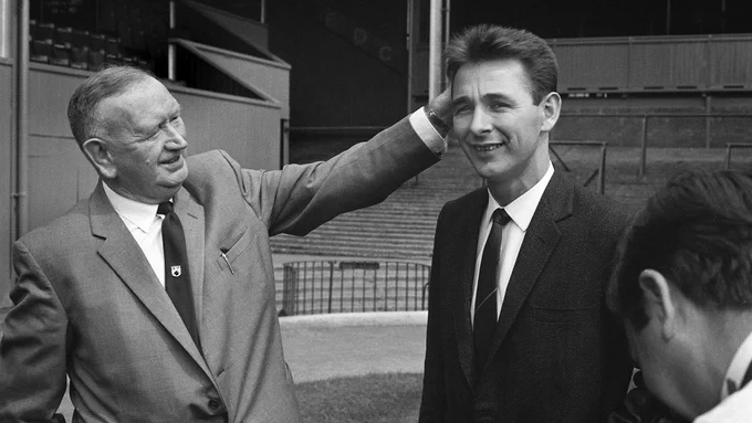 Brian Clough joins Derby County. Sam Longson (Derby Chairman) introduces Brian Clough to the Press as the new Derby County Manager on 1st June 1967.