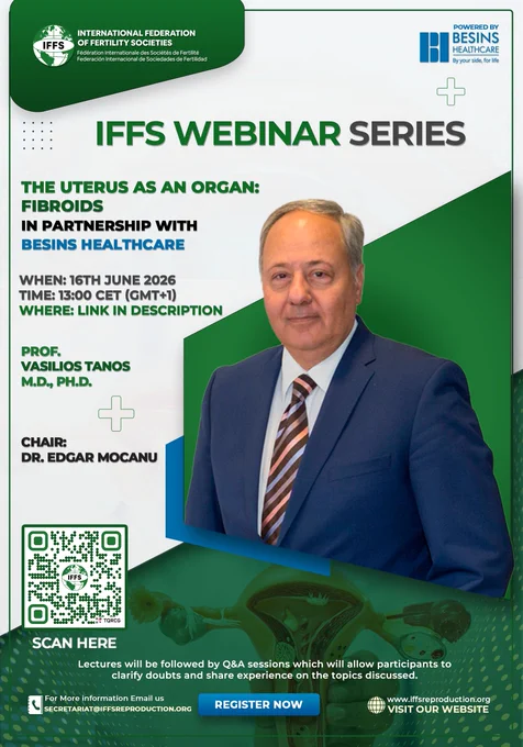 Free Webinar!

IFFS Uterus Webinar Series: Pathological Endometrium and Fibroids - A New Global IFFS Webinar Series, in partnership with Besins Healthcare

Lead by: Prof. Dr. Linda Giudice and Prof. Vasilios Tanos

Chair: Dr. Edgar Mocanu (IFFS Immediate Past-President)

Date: 16th June 2026
Time: 13:00 CET (GMT  1)

Register: https://us06web.zoom.us/webinar/register/WN_AHZ2QQ6YRcynwNs_-3x8lQ

#freewebinar #doctors #healthcare 