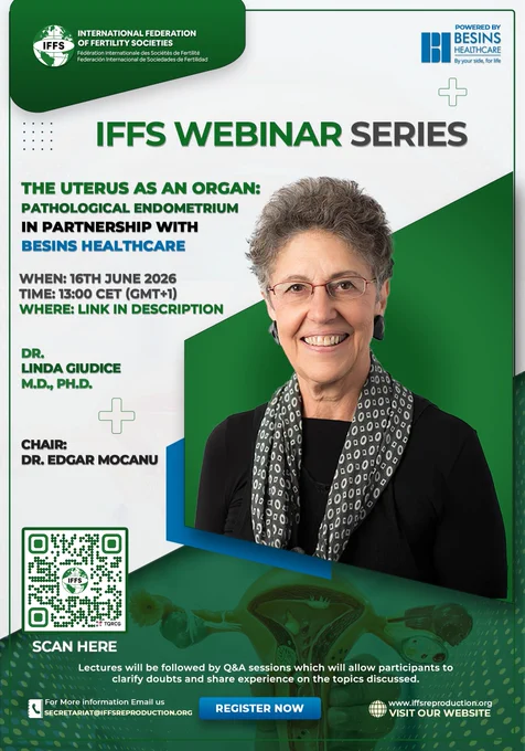 Free Webinar!

IFFS Uterus Webinar Series: Pathological Endometrium and Fibroids - A New Global IFFS Webinar Series, in partnership with Besins Healthcare

Lead by: Prof. Dr. Linda Giudice and Prof. Vasilios Tanos

Chair: Dr. Edgar Mocanu (IFFS Immediate Past-President)

Date: 16th June 2026
Time: 13:00 CET (GMT  1)

Register: https://us06web.zoom.us/webinar/register/WN_AHZ2QQ6YRcynwNs_-3x8lQ

#freewebinar #doctors #healthcare 