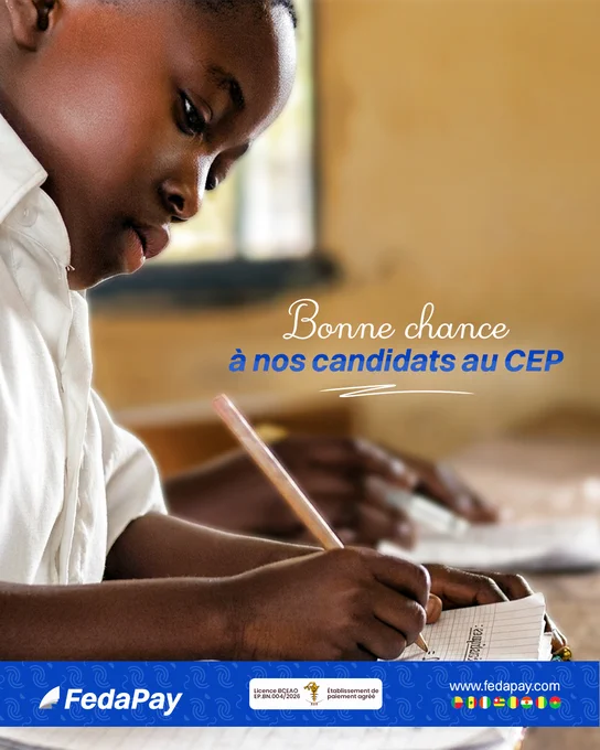 Aujourd'hui, c'est leur grand jour ! ✏️

À tous les candidats du CEP 2026, FedaPay vous souhaite bonne chance et pleine réussite.

Restez concentrés, croyez en vous et donnez le meilleur de vous-même 

Bonne composition à toutes et à tous ! 🇧🇯
#CEP2026 #Réussite #FedaPay #PlusLoinEnsemble