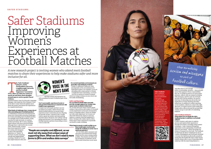 An image of the FSA's Hannah Kumari holding a football from FC Business magazine.