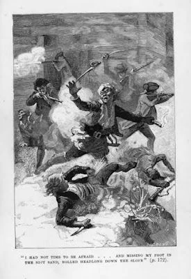 One of the first illustrations from Treasure Island (1883) showing the mutiny on the Hispaniola