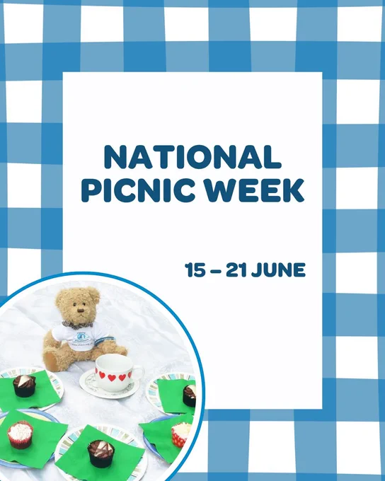 National picnic week, 15th until 21st June written over a picnic tartan background and a picture of a CHECT themed picnic.