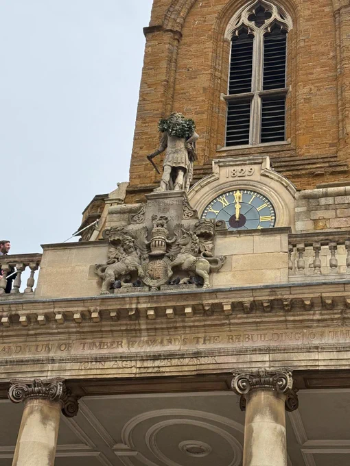 An Oak Wreath was placed on King Charles II statue on All Saints Church, Northampton