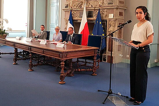 Marianne Desset, adjointe au maire d'Angers déléguée aux Relations internationales et à l'Europe, a accueilli en mairie la délégation de Toruń pour le renouvellement du jumelage entre les deux villes. (Photo: Ville d'Angers)