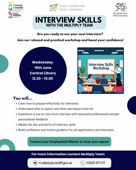 A poster showing information about an interview skills workshop in June 2026.