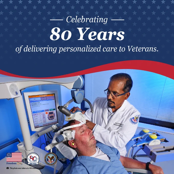Medical professional providing personalized care to a Veteran using advanced diagnostic equipment in a clinical setting.