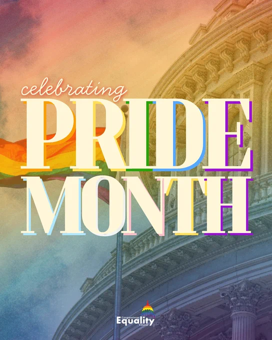 Celebrating Pride Month. IMAGE: Text in front of a Pride flag flying at the U.S. Capitol.
