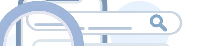 Illustration of a magnifying glass over AI search concepts