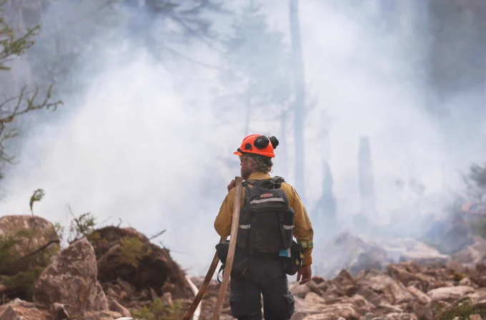 A firefighter at a wildfire