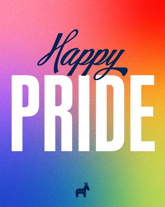A rainbow social media graphic with text on screen reading, "Happy Pride."
