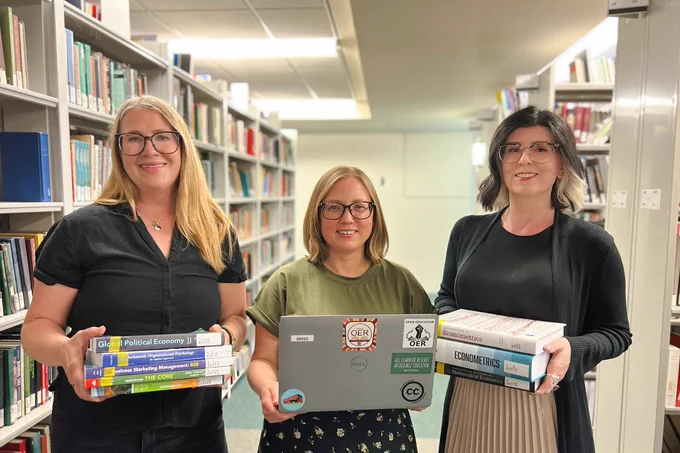 From left to right: Amber Dawkins, Katie Harding, and Crystal Mills are part of the team helping improve access to course materials at McMaster University Libraries.