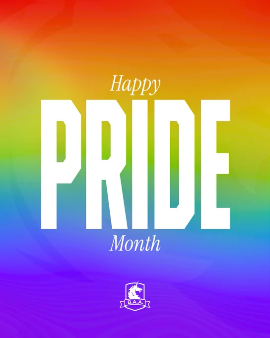 Rainbow graphic with white text that reads “Happy PRIDE Month” and a white B.A.A. logo overlayed at the bottom center