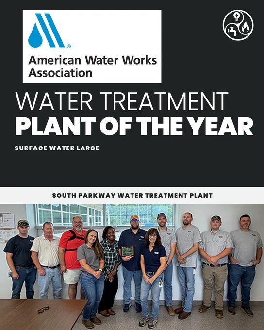 Group photos of employees at two of Huntsville Utilities' Water Treatment Plants